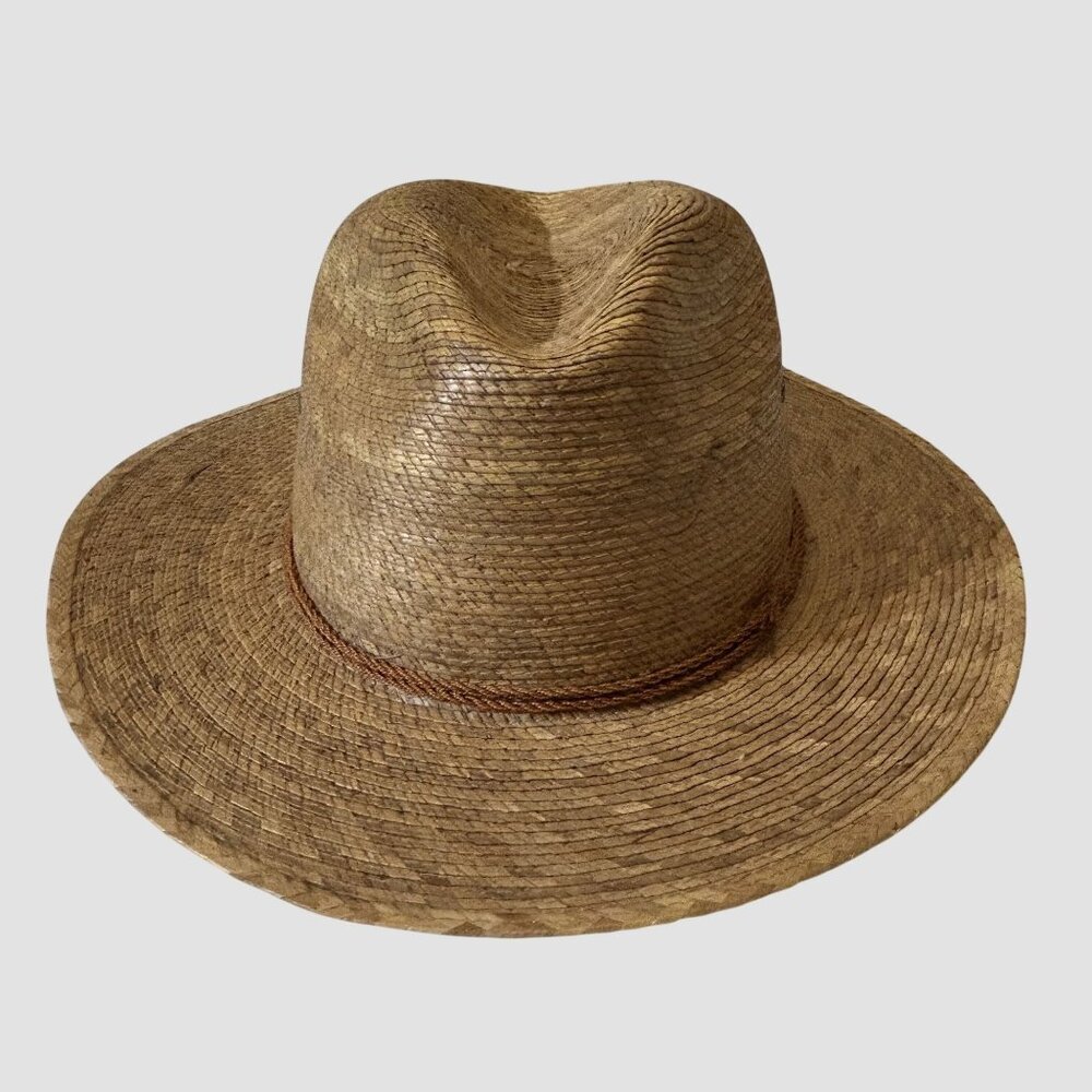 Vintage Sahuayo Mexican Palm Straw Hat Wide Brim Ventilated Crown Sun Beach - Picture 5 of 11